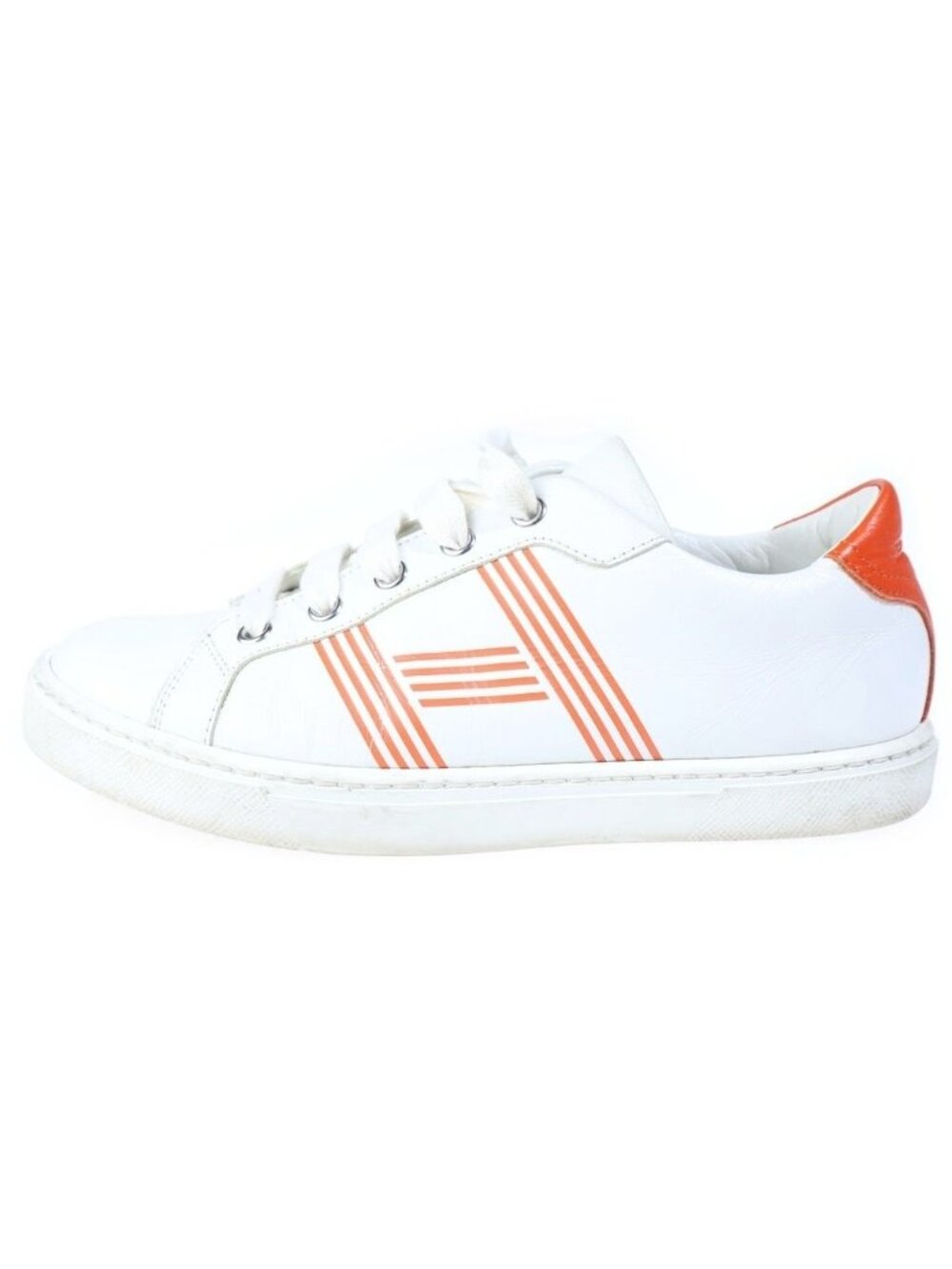 Hermes Avantage H Logo Leather Low-Top Sneakers White Orange